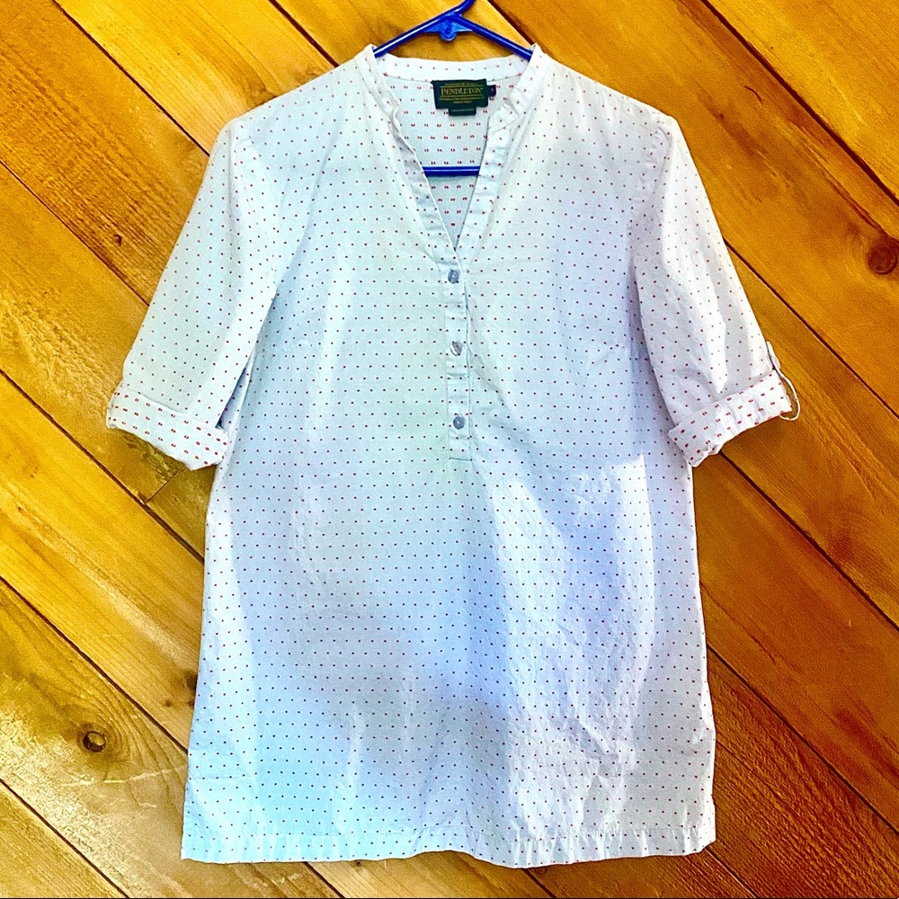 Pendleton Blue & Red Swiss Dot Tunic Top Size Small